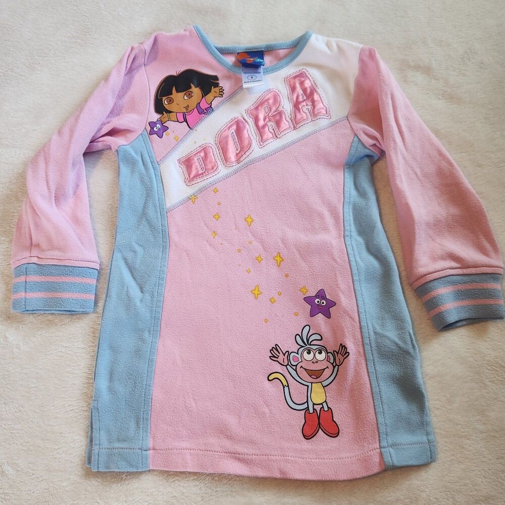 Vintage Y2K Nick Jr Dora The Explorer Fleece Nightgown Sleep Dress Girl Size 4